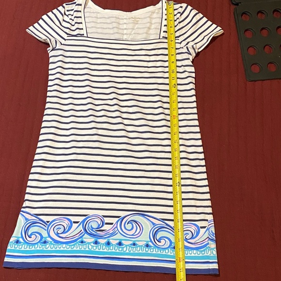 Lilly Pulitzer Black/White Striped With Blue Wave Hem Mini Dress - Medium - Picture 7 of 8